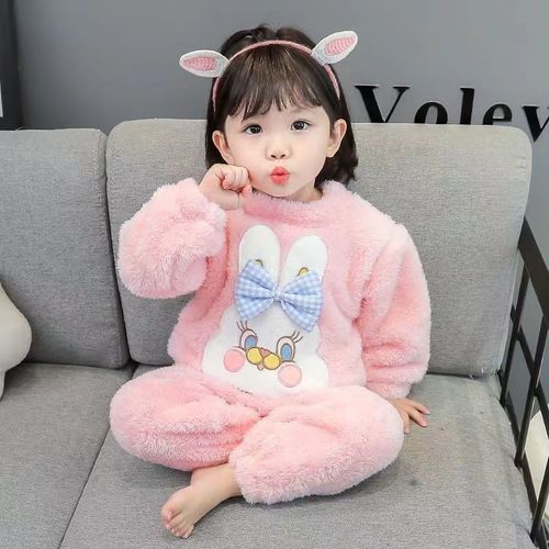 Baby Girl Flannel Pajamas Set for Children - Winter and Autumn Home Clothing - Long Sleeve Thicker Warm Two-Piece Set