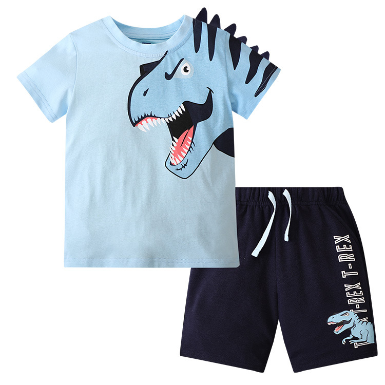 Camiseta de verano para niños, conjunto al por mayor para bebés, camiseta de dinosaurio de manga corta, conjunto de dos piezas, ropa de verano para niños, camisetas modernas para niños