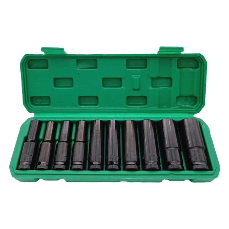 Venta al por mayor 10-piece set 1/2 eléctrica llave hexagonal alargado socket cabeza rack trabajador pequeña pistola de aire gran mosca traje