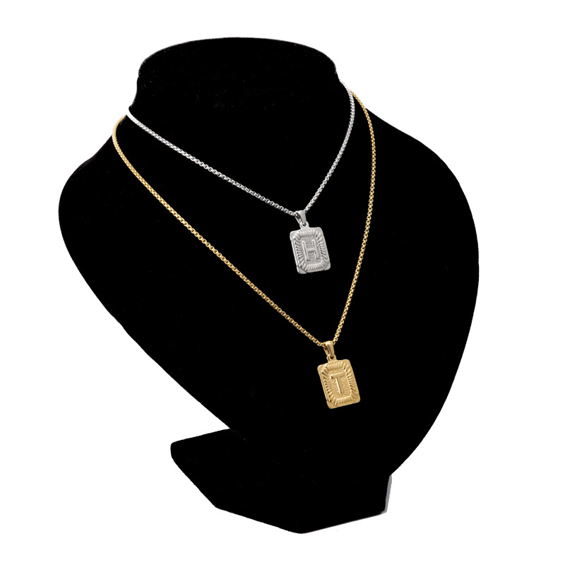 Fashion Letter Square Titanium Steel Inlaid Gold Necklace
