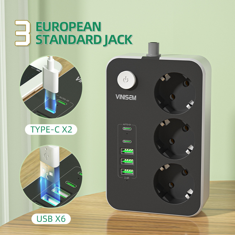 Transfronterizo dedicado estilo europeo 6USB socket de estilo europeo con enchufe de carga tipo C Placa de cableado del hogar