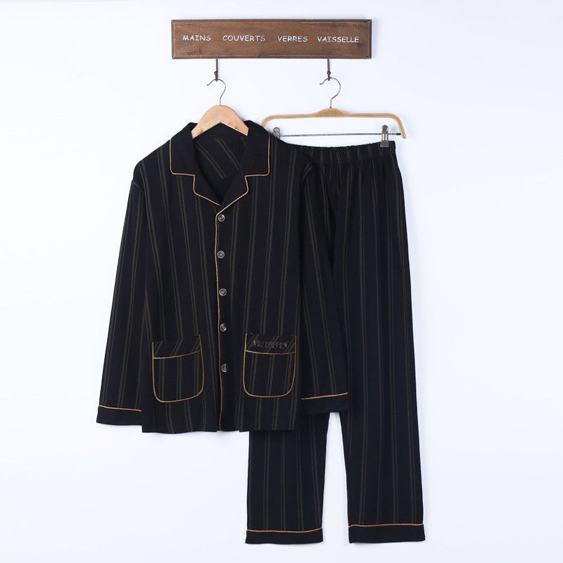 100% pijamas de algodón de primavera y otoño de los hombres de manga larga joven y de mediana edad Otoño e Invierno flojo cardigan traje de desgaste para el hogar