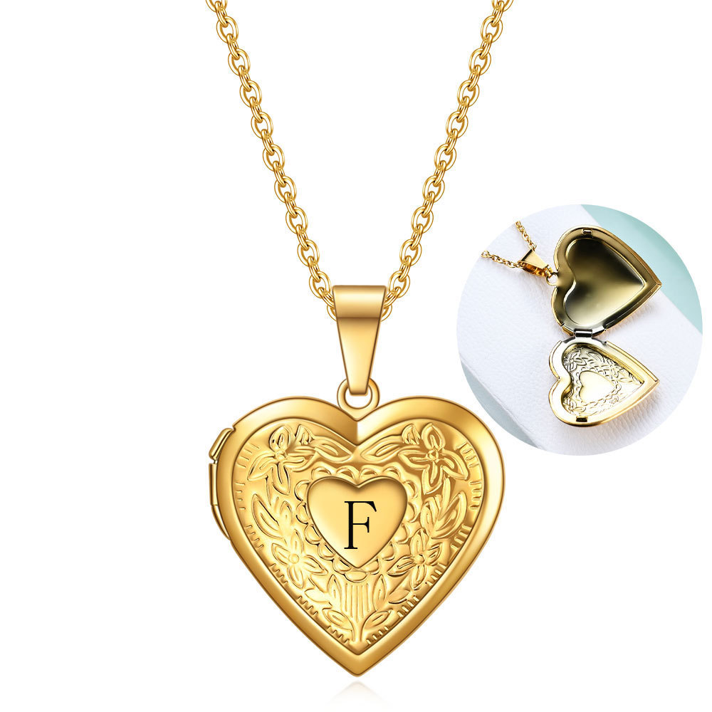 Letter F Heart Shape Gold Plated Pendant Necklace
