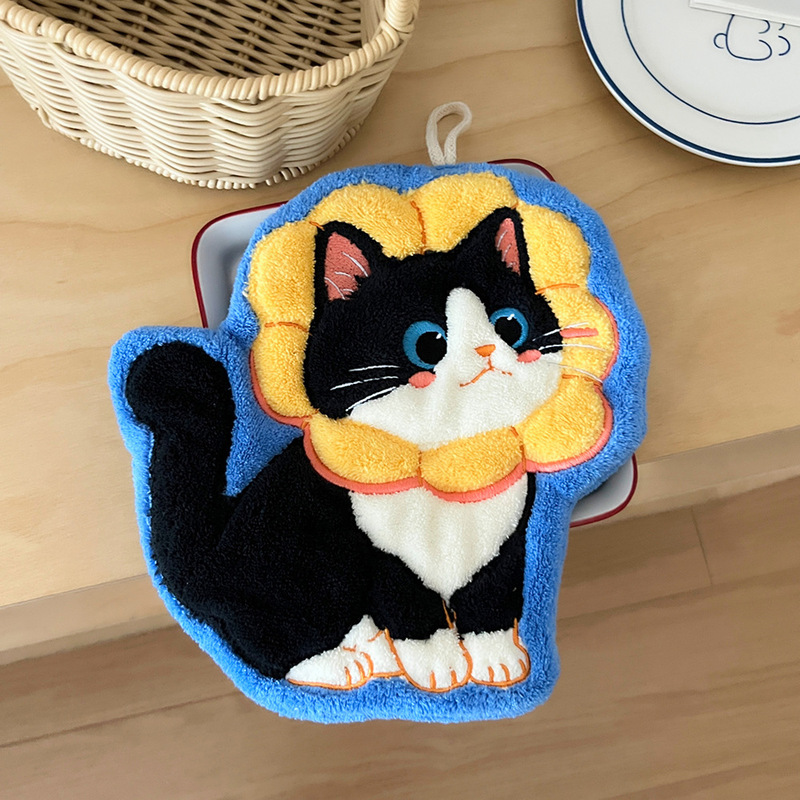 人気の猫ハンドタオルかわいいキッチン漫画ハンドタオルぶら下げコーラルベルベット無臭ハンドタオル卸売|undefined