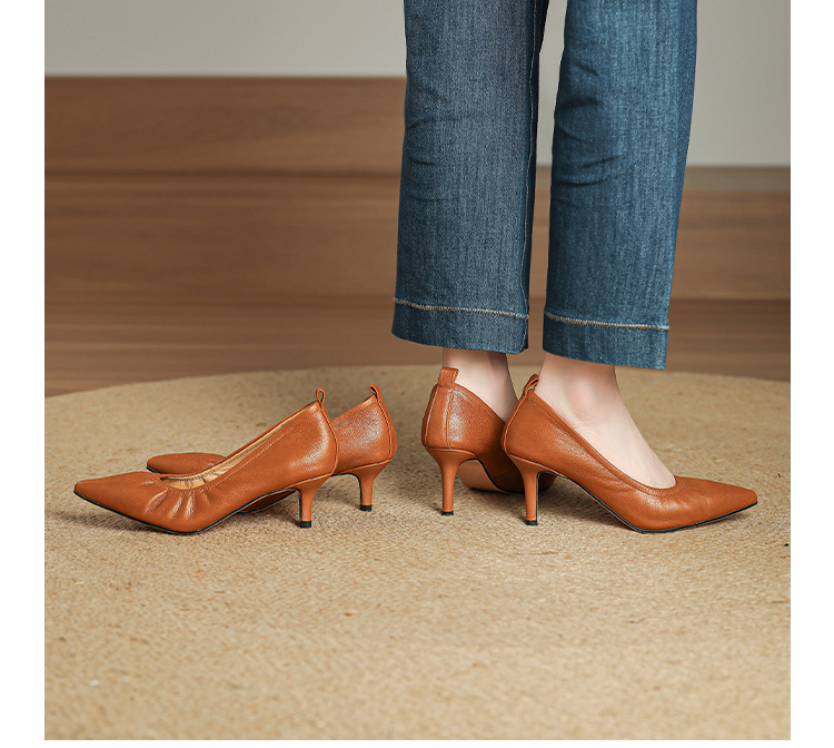 Giày cao gót nữ mũi nhọn gót 5–7 cm da mềm công sở — Nâu caramel 5cm, Đen 5cm, Nâu caramel 7cm, Màu nude 5cm chi tiết 14