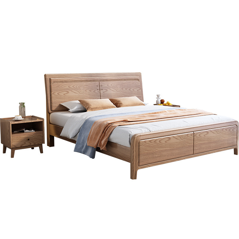 Cama de madera maciza nórdica 1,5 m cera blanca cama doble moderna minimalista 1,8 dormitorio principal muebles de madera maciza estilo de registro cama de boda