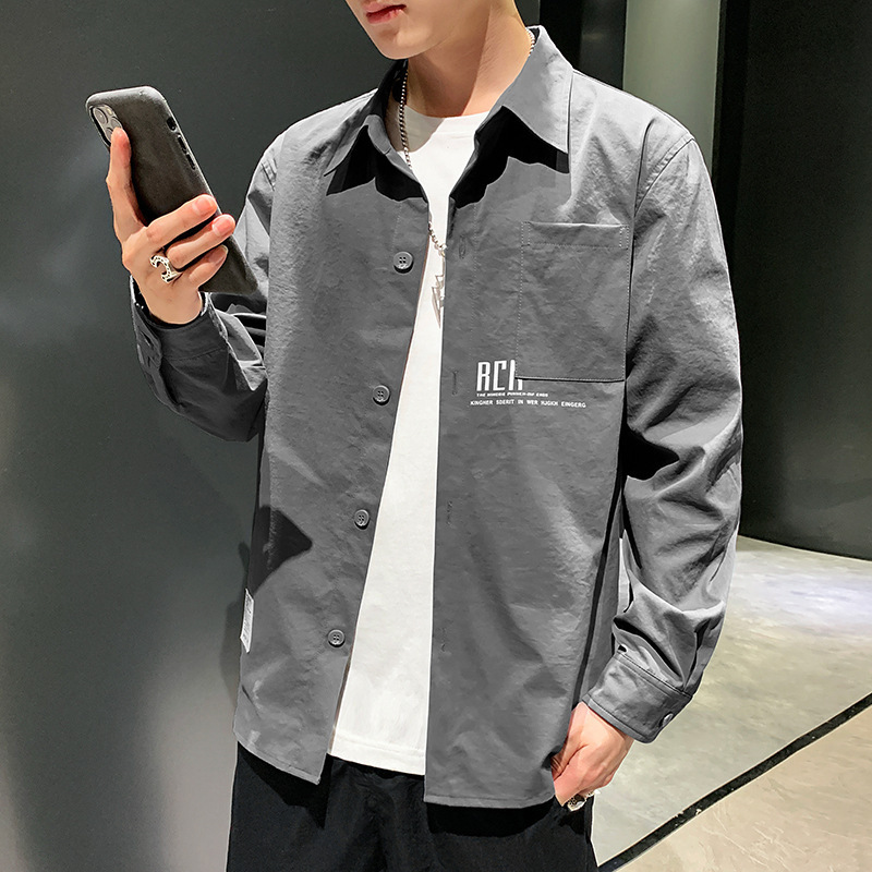 Spring and Autumn New Hong Kong-style White All-match Long-sleeved Shirt Men's Korean-style Fashionable Handsome Boyfriend Casual Jacket