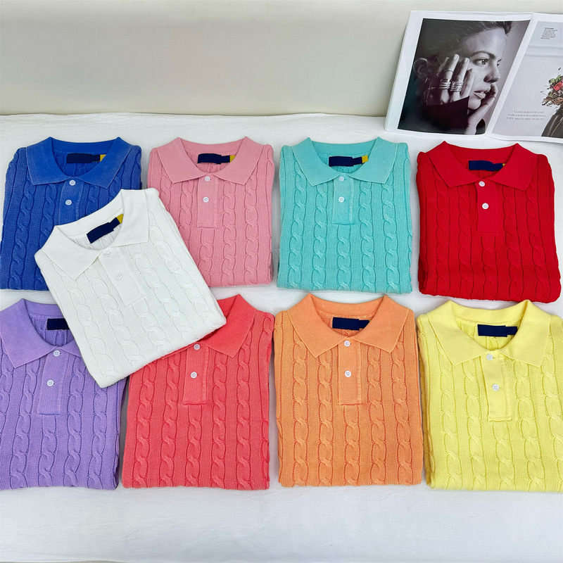 RL Ralph Pony Embroidery Solid Color Twists Lasel Water Mill for Old Vintage POLO Short-sleeved Sweater for Women