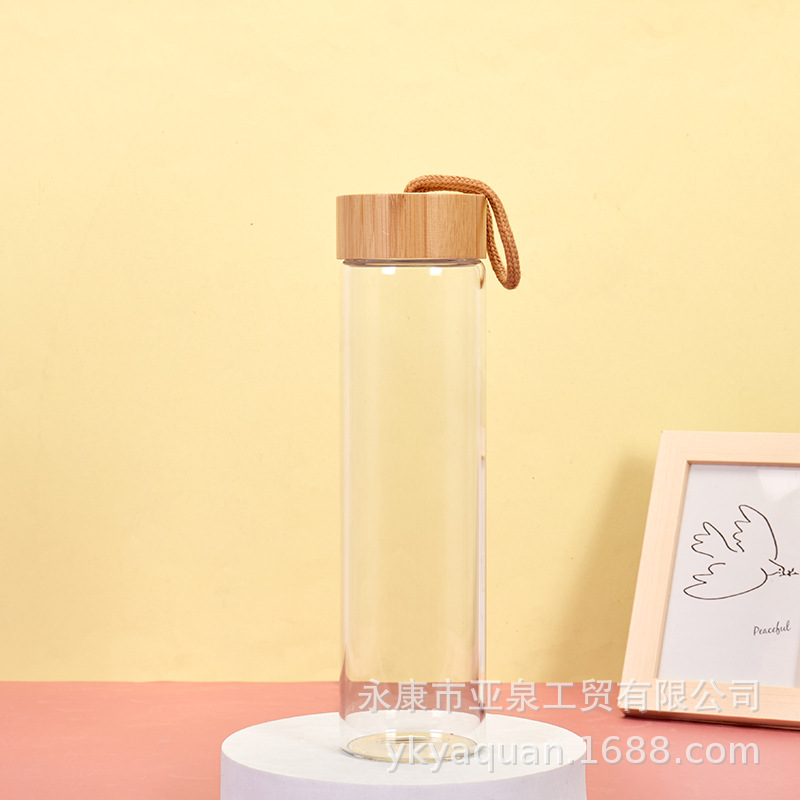 Cruz-frontera espesado vidrio borosilicato Flor de vidrio taza de té espiral de bambú cubierta de vidrio taza de agua con la cubierta de la taza de silicona