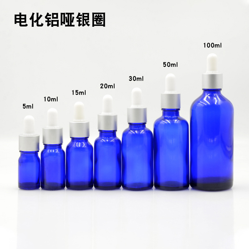 Botella vidrio azul 5 a 100ml con cuentagotas para aceites