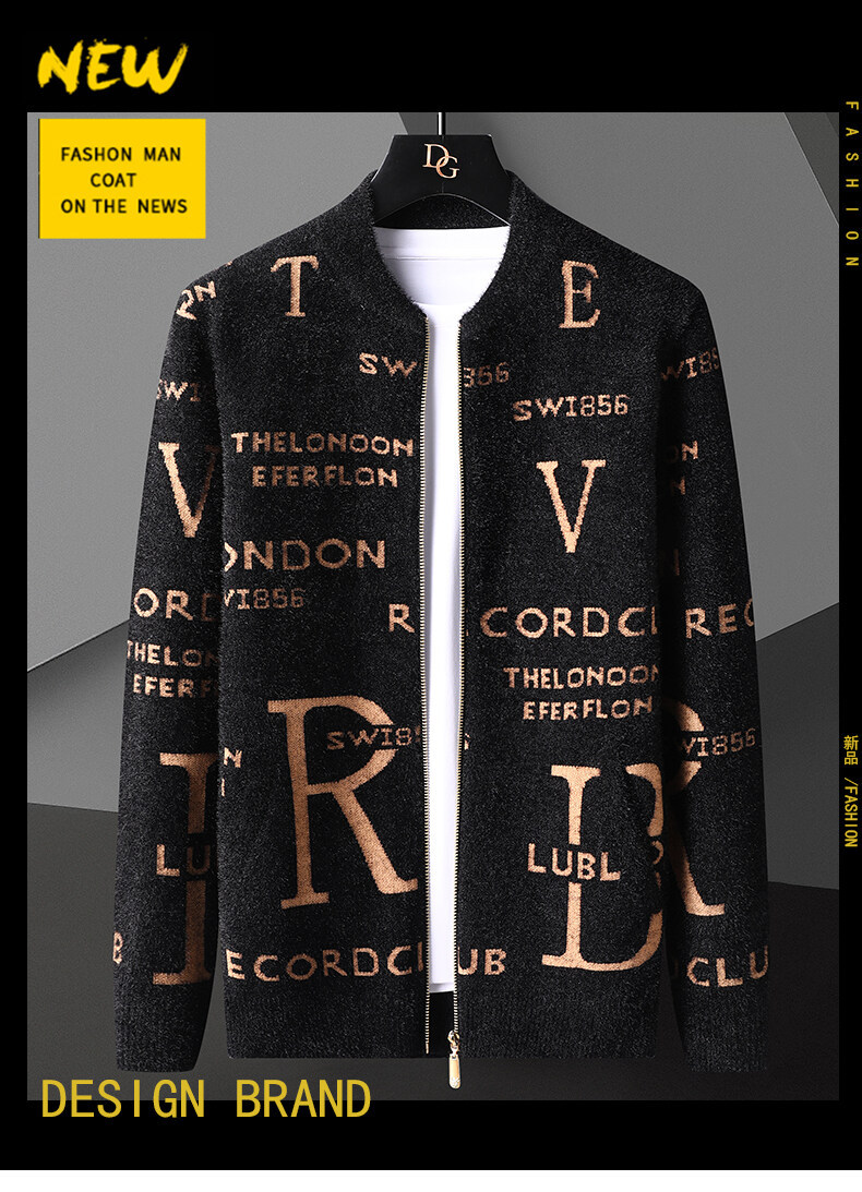 Men's wool blend cardigan sweater V-neck single-breasted letter pattern ...