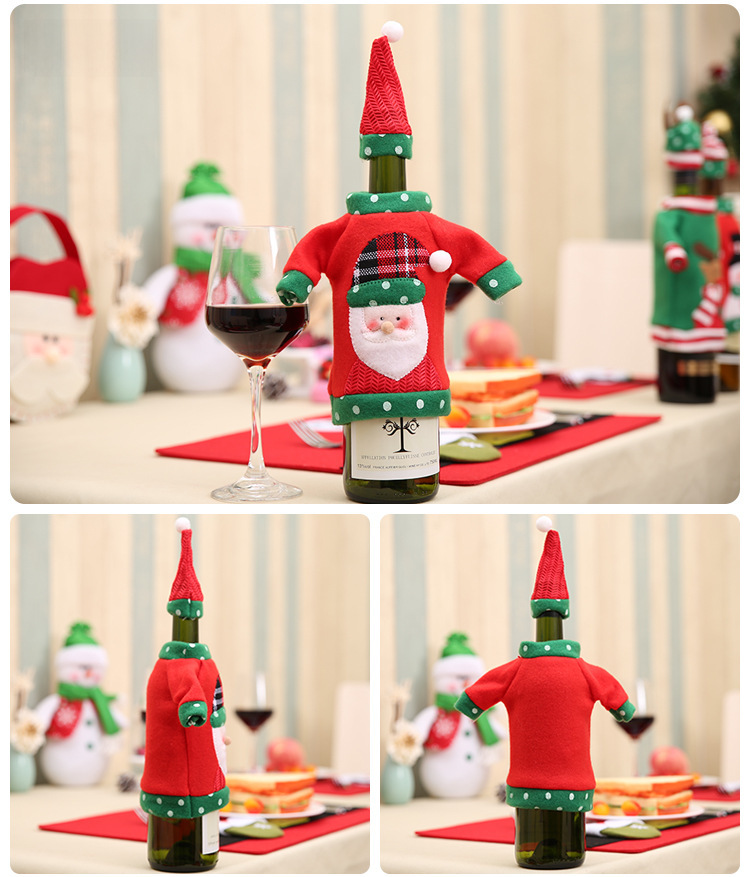 Neues dekoratives Weihnachtsweinflaschenset, weihnachtliches, besticktes Cartoon-Weinflaschenset, Weihnachtsfeiertags-Tischdekoration_voghion.com