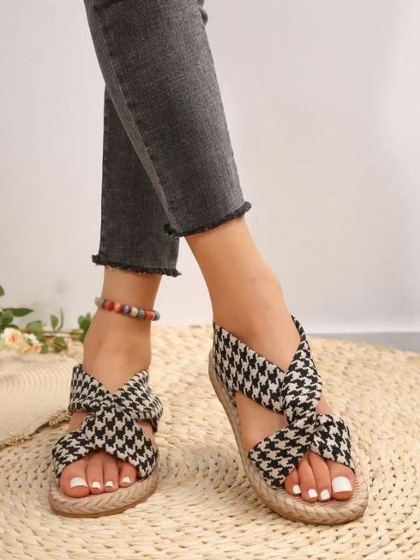 Sandalias Planas Cruzadas de Yute Talla Grande Lino y Caucho Antiolor para Verano image 14