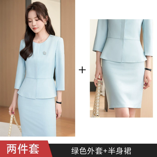 Green classic suit jacket, skirt