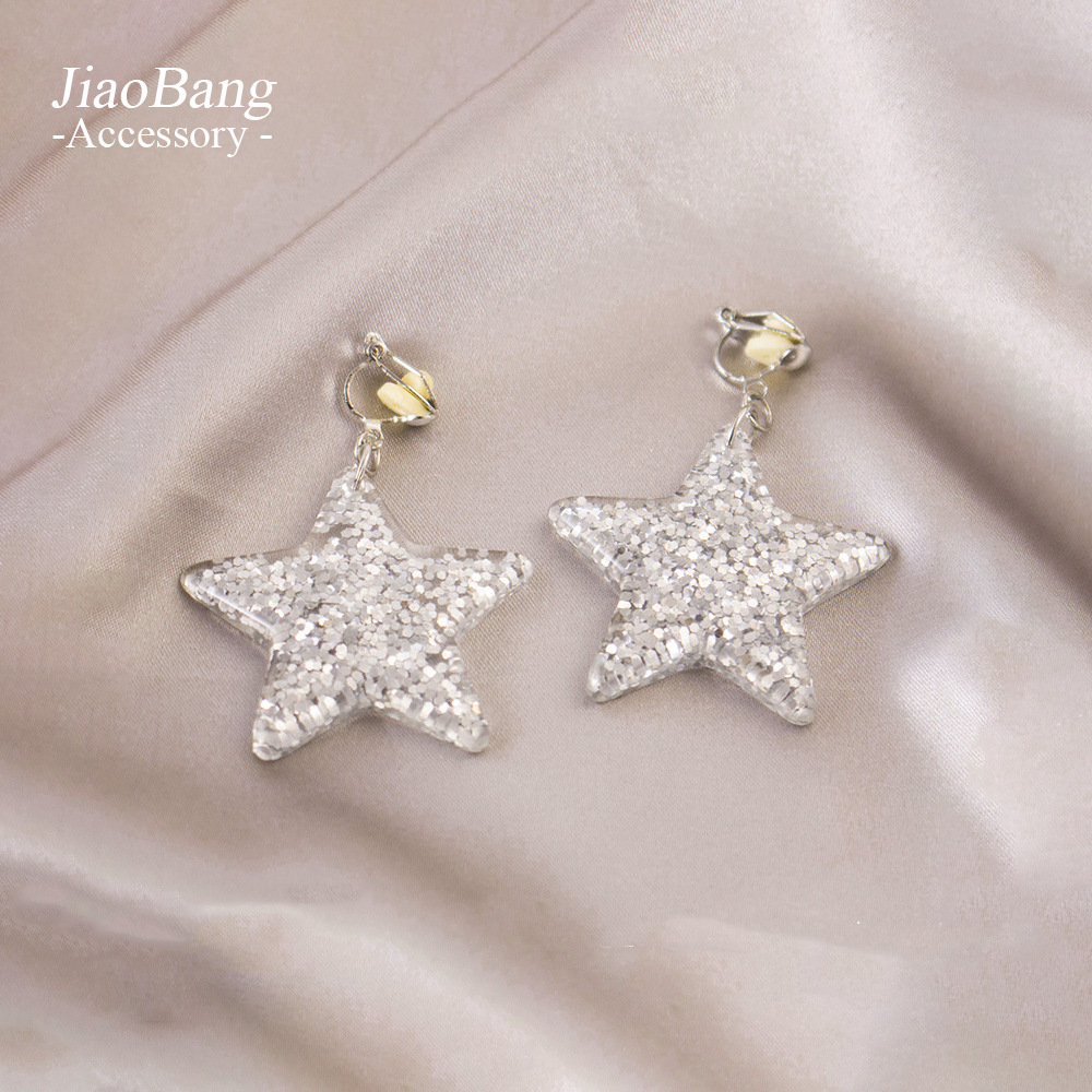 Pendientes de estrella de diamantes de moda de lujo ligero, sin orejas perforadas, pendientes de nicho europeos y americanos de alta gama, pendientes de estrella de cinco puntas individuales para mujer