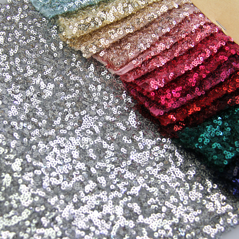 新款网眼布满版绣片 多色亮片可用婚纱儿童舞台服装时尚女装布料