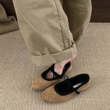 法式平底复古绒面加绒玛丽珍鞋2025秋冬季新款一脚蹬保暖棉瓢鞋