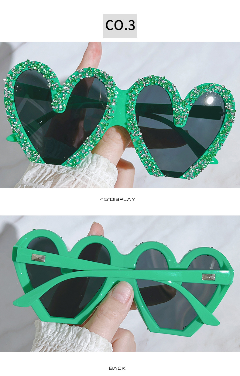 Streetwear Heart Shape Pc Special-shaped Mirror Diamond Full Frame Glasses display picture 1