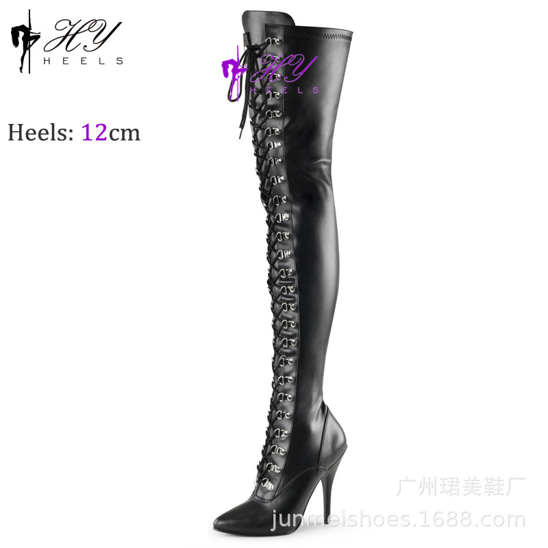 Boot nữ ống dài qua đầu gối gót nhọn 12 cm, form ống thon co giãn — Màu đen