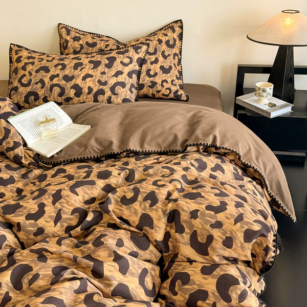 Black large leopard print [Class A cotton brushed]