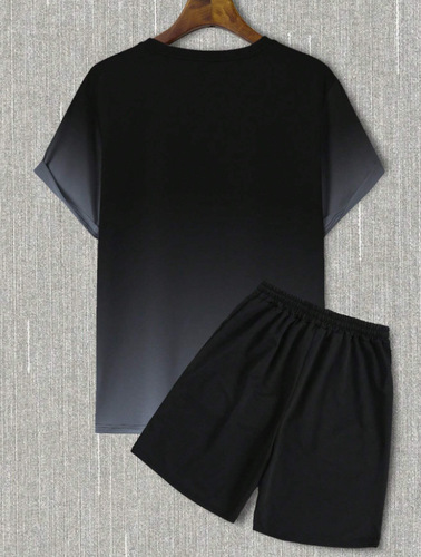 2024 Summer Gradient Color Short-Sleeve Shorts Set 3D Digital Printing Simple Letter Gradient T-Shirt Two-Piece Set for Men