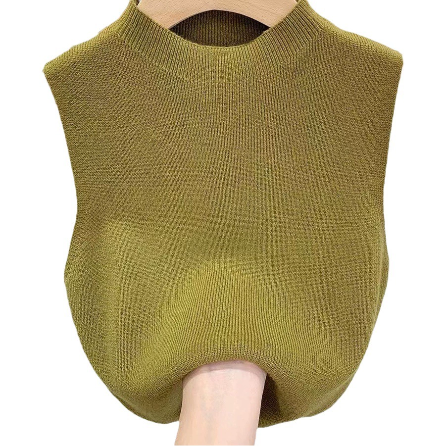 Сексуальный вязаный жилет, маленький слинг, Женская внутренняя и верхняя одежда, однотонная Spice Girl, короткий топ без рукавов, Базовая рубашка с высоким воротником