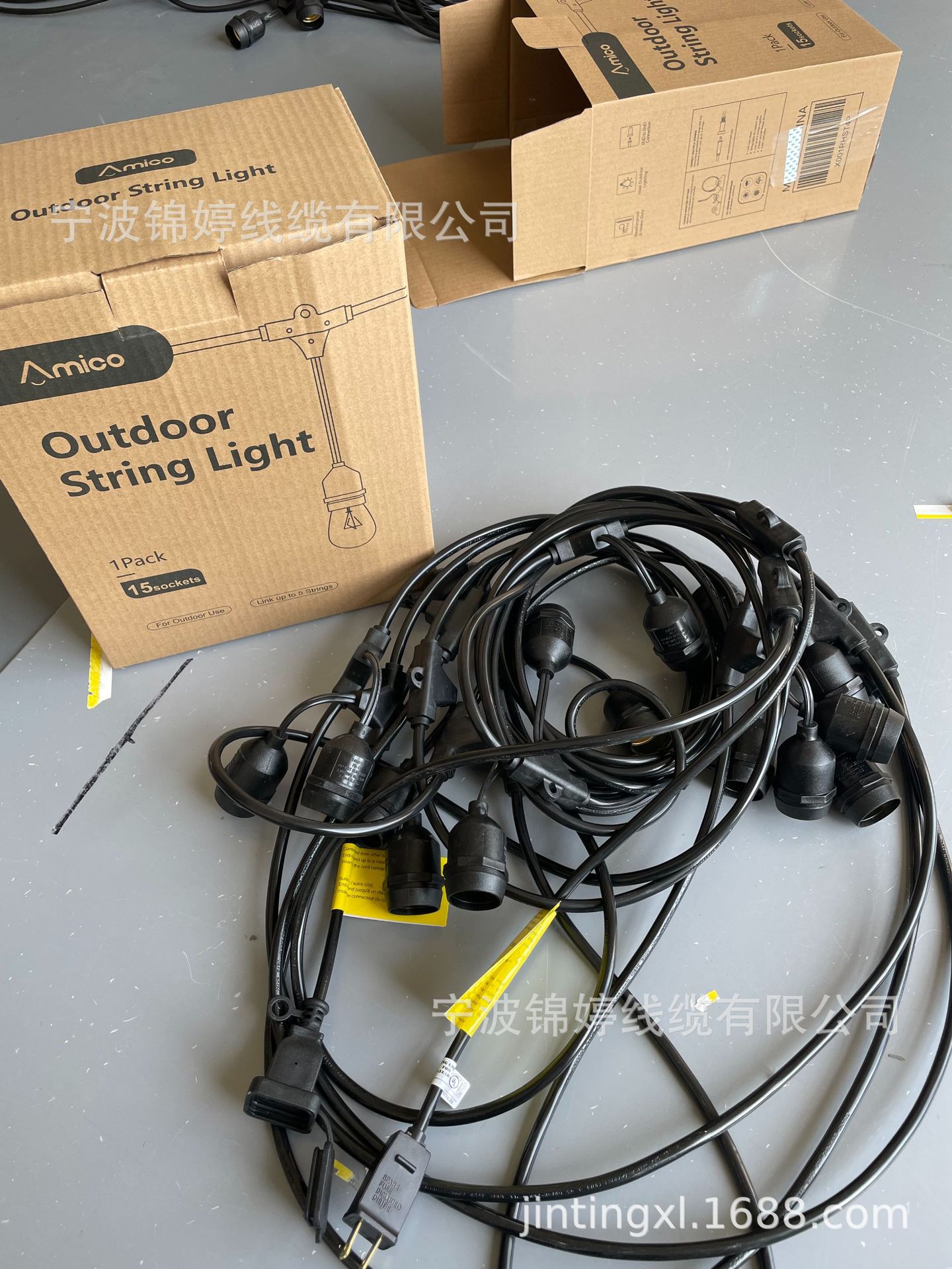 厂家生产UL美国48尺15灯座E26灯串线户外IP65防水配S14 11W钨丝灯