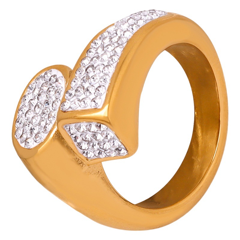 Reina occidental madre personalidad de la moda simple luz de lujo joyería de estilo diamante incrustado diseño de doble capa apilada desgaste estilo titanio acero chapado en oro anillo