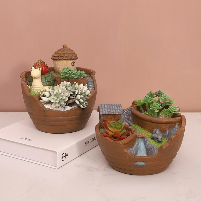 Chậu Cây Resin Chậu cây mọng nước vườn trên không có đèn LED, chậu resin hoạt hình, trang trí ban công (RG-252)