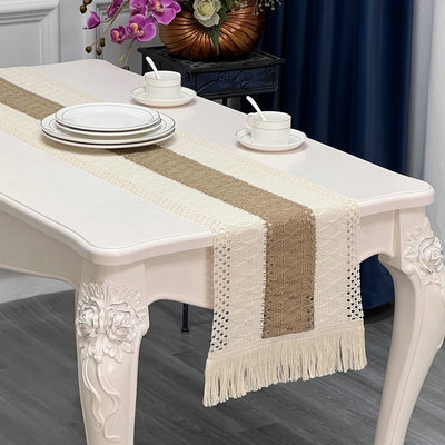 茶几餐桌咖啡厅装饰布桌旗床尾巾亚马逊美式桌旗乡村棉麻长条桌布|ms