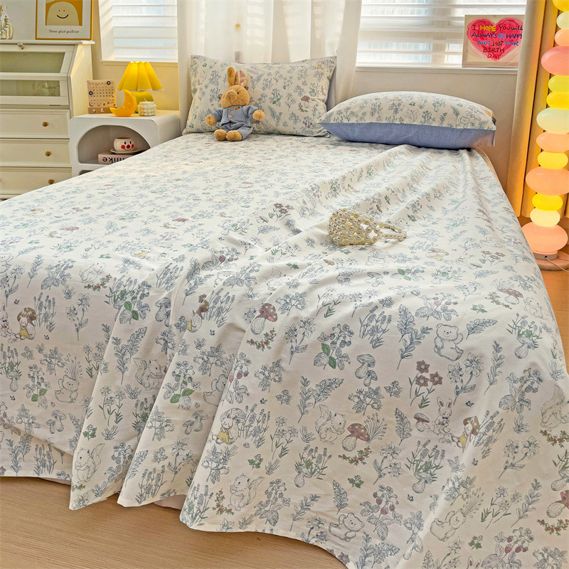 2025 nueva sábana de algodón fresco pequeña pieza individual 100 algodón dormitorio de estudiantes cama individual funda de almohada de tres piezas 2