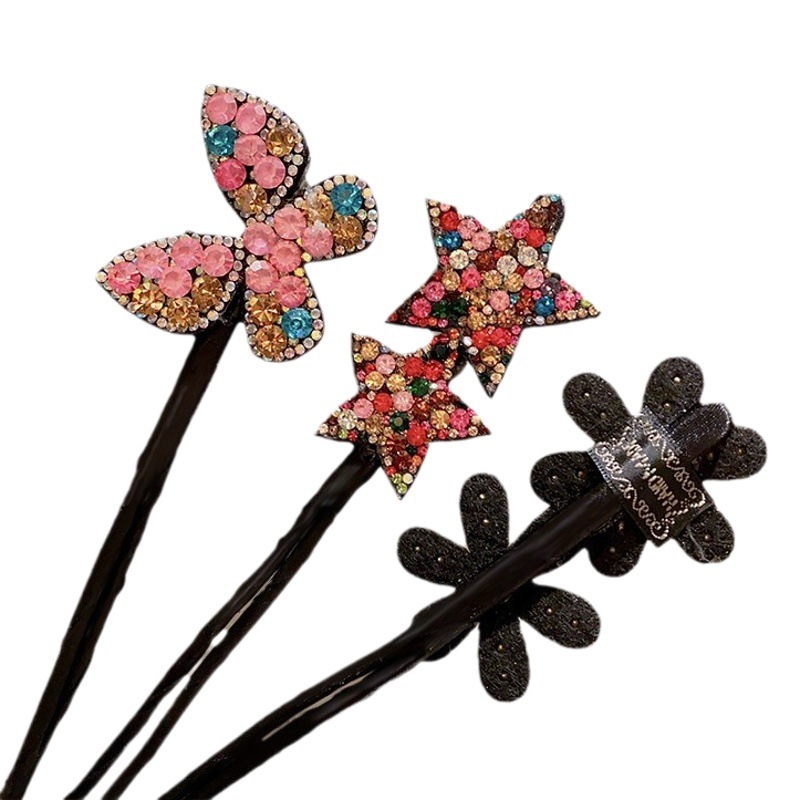 Rhinestone star updo Rod lazy ball head artifact children's flower brace temperament twist clip back head headdress female