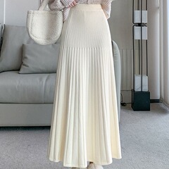 针织百褶半身裙女秋冬2025新款松紧高腰显瘦垂感a字包臀鱼尾长裙