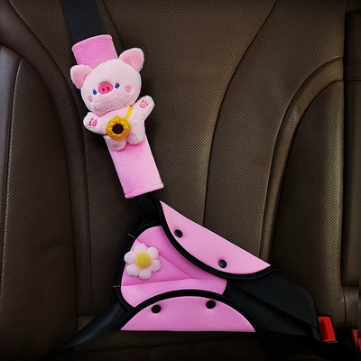Seat belt shoulder pad Belt Adjuster Baby Shoulder - velvet-cute-pig-upper-and-lower-set-seat-belt-auxiliary-accessories