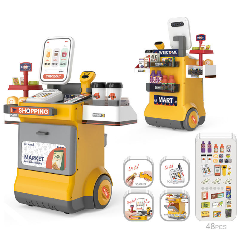 Comercio exterior simulación de los niños supermercado tarjeta de crédito escáner ventas escritorio traje cajero carrito de la compra jugar casa supermercado Juguetes