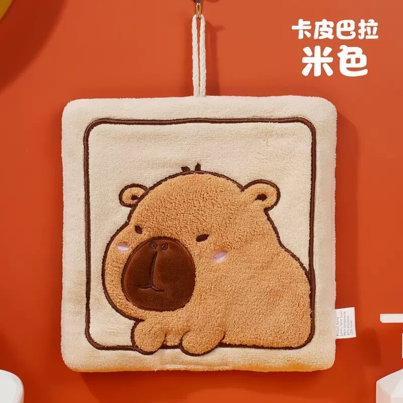 Kapibala かわいい漫画ハンギングハンドタオルコーラルベルベット厚みのある刺繍入り子供用小さなタオルキッチンバスルーム|undefined
