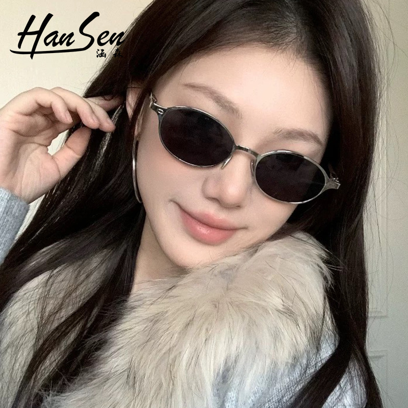 2025新款书呆子墨镜女美式复古高级感时尚老钱风椭圆小框太阳眼镜|undefined