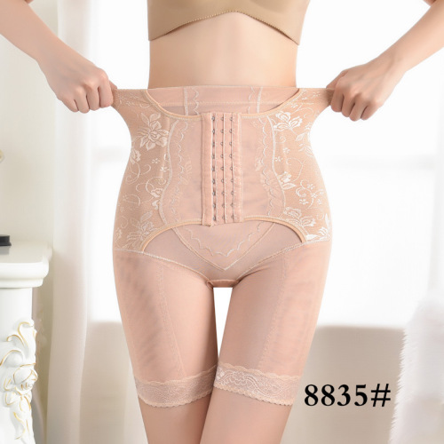 Lace anti-roll large size square-angle high-waisted buttoned high-elastic mesh waist shaping trousers with arm lifts and tummy control