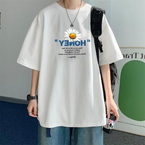 Men's Short Sleeve T-Shirt Trendy Brand Summer Loose Five-Point Sleeve Annual Trend Ins Minimalist Printed Top