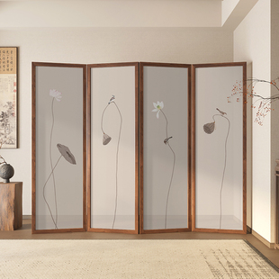 New Chinese Style Screen Partition Door-to-Door Shielding Foldable Mobile Office Tea Room Classical Lotus Folding Screen
