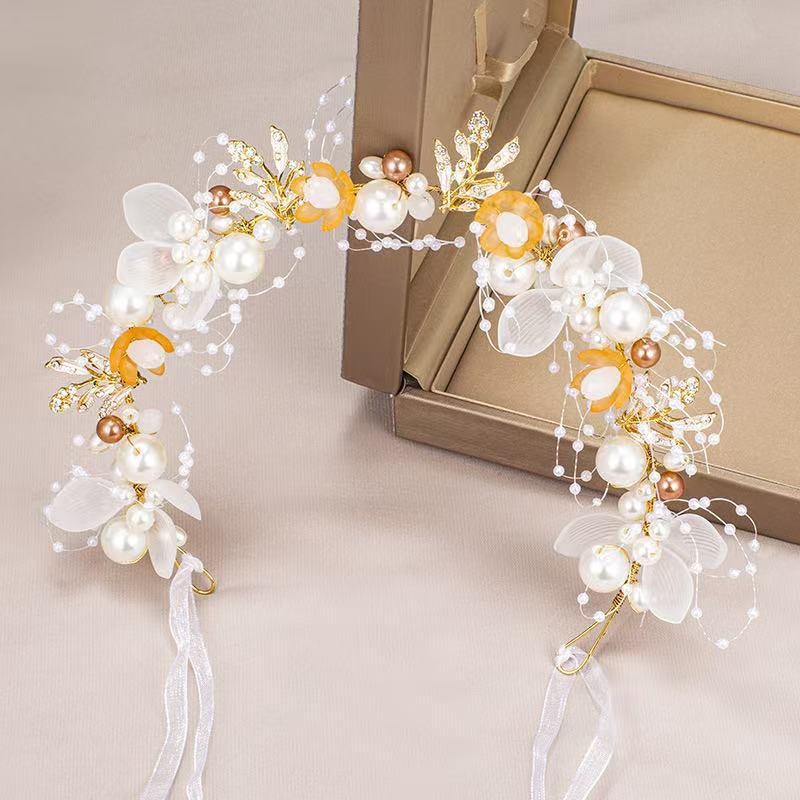 Orange headband pearl, flowered