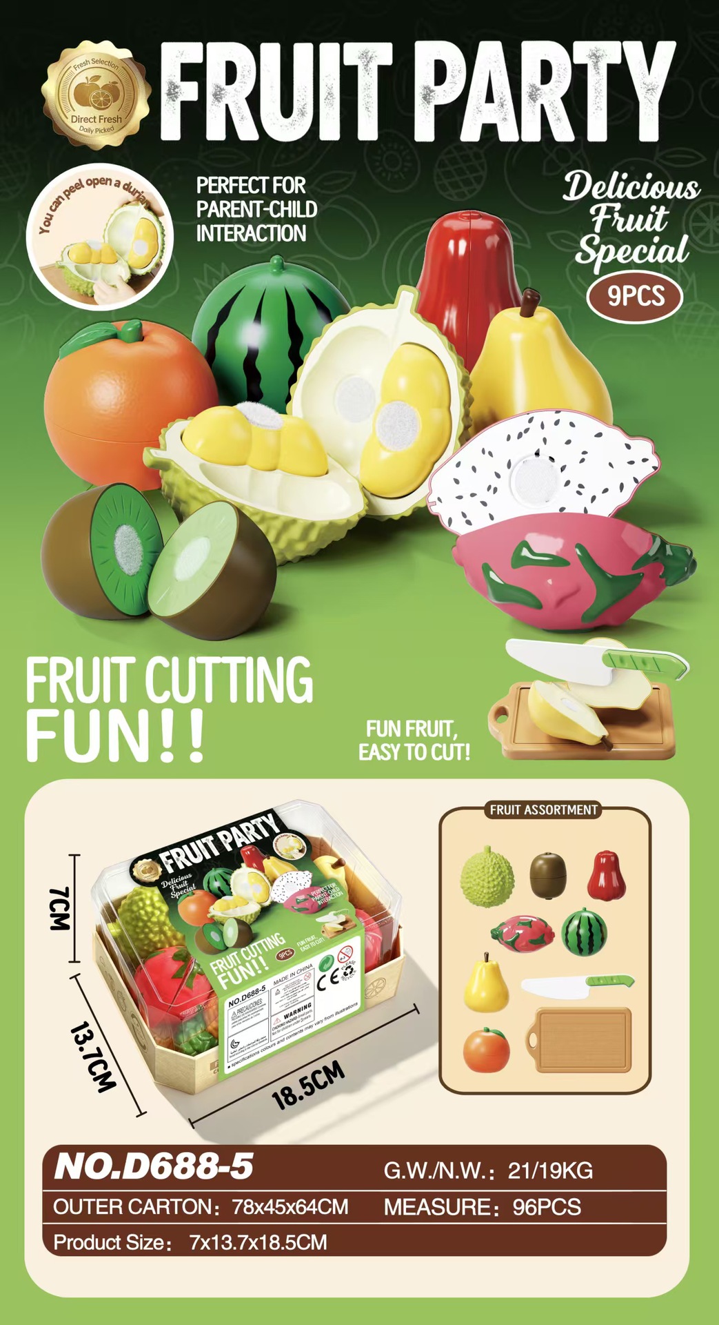Comercio exterior para niños simulación de alimentos Durian manzana sandía plátano juego de frutas y verduras cortadas juguetes caseros