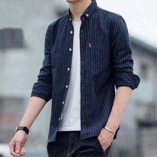 Hong Kong style striped shirt men's long-sleeved slim Korean style casual Japanese ins super hot shirt trendy handsome jacket