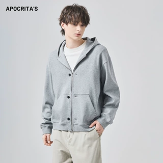 APO男装|跨境男士连帽卫衣秋冬重磅宽松百搭运动休闲拉链开衫外套