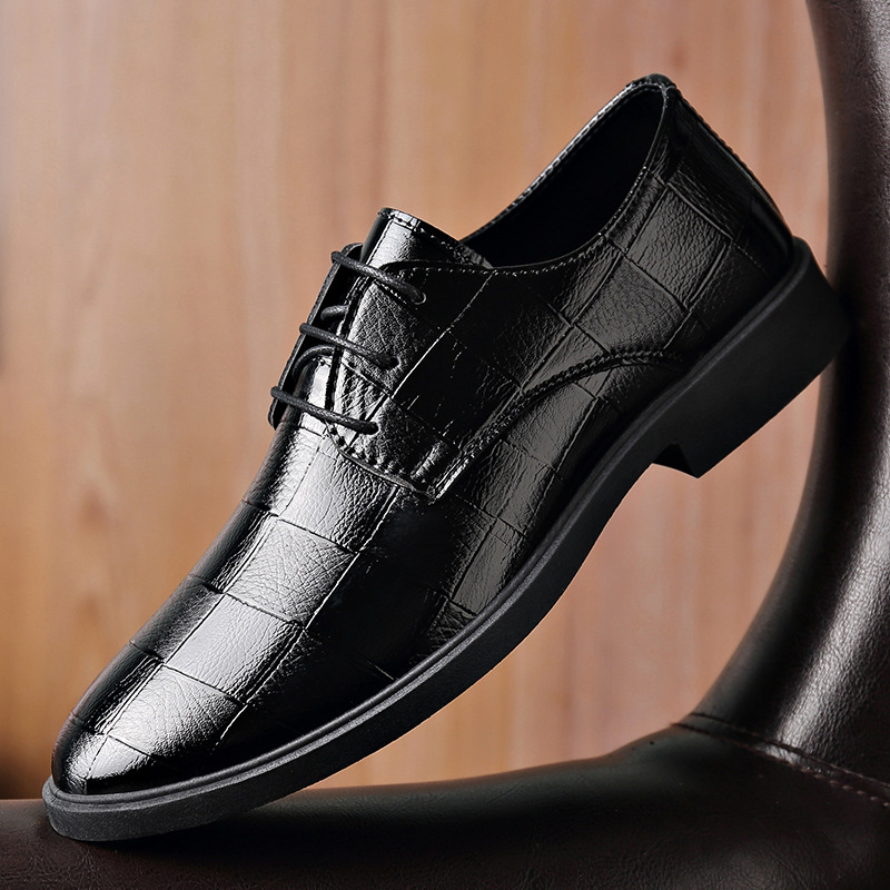 Zapatos de todo fósforo, estampado a cuadros de trabajo, zapatos de cuero de hombre puntiagudos, zapatos de cuero casuales de negocios para hombre con cordones, zapatos de hombre de estilo británico