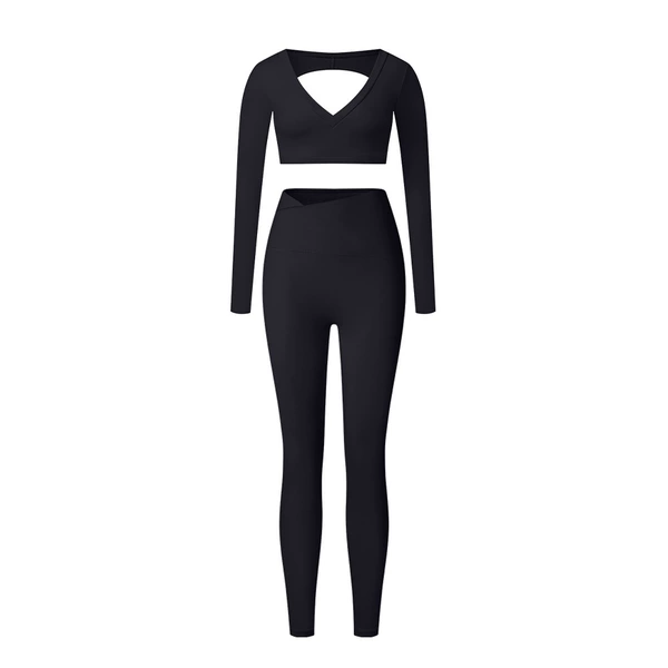 Long-sleeve, black trousers