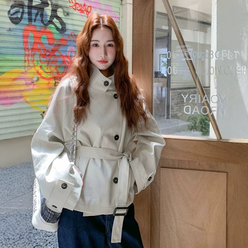Casual and Elegant Short Trench Coat for Women, 2026 Autumn New British Style Stand Collar Waist-Cinching Top for Women