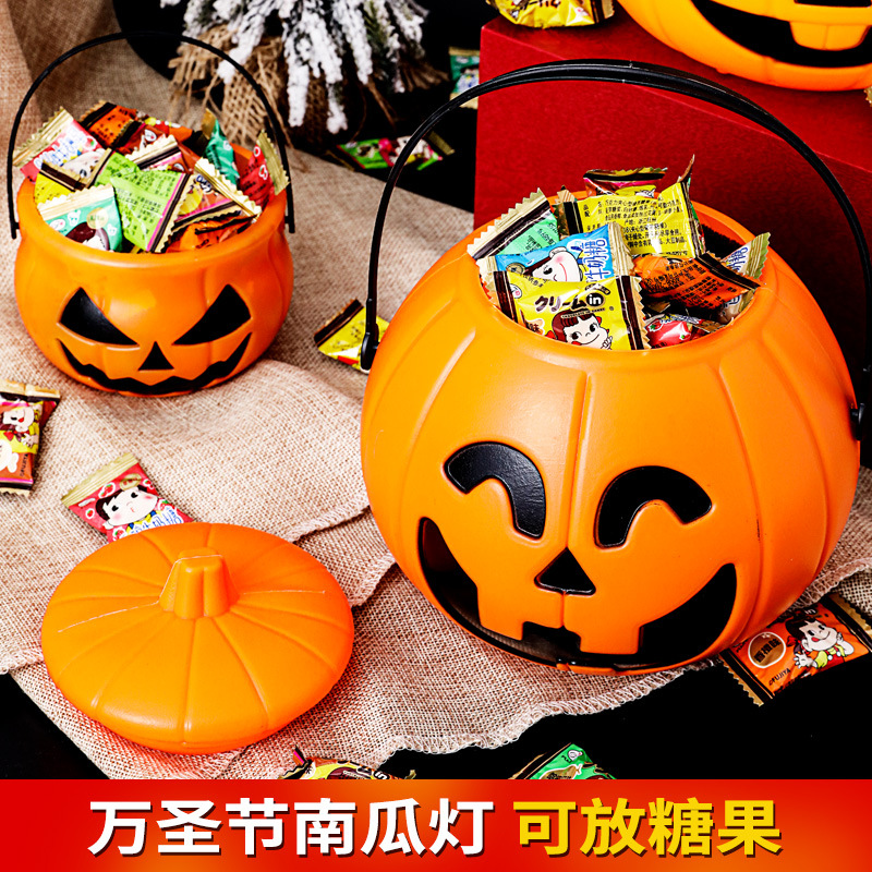 Linterna de Halloween calabaza canasta de lámpara de calabaza caja de dulces portátil para niños adornamiento accesorios bolsas de barril de calabaza especiales