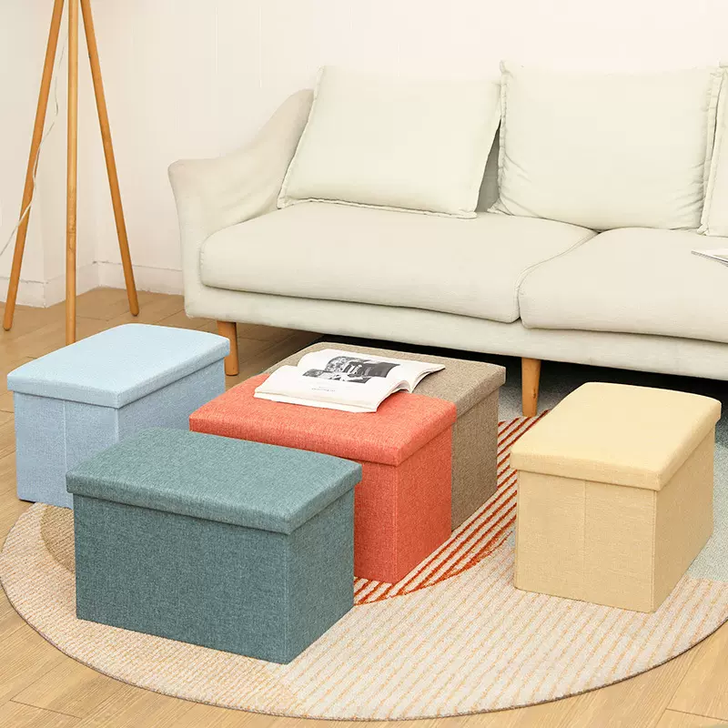 亚马逊多功能收纳凳家居长方形储物凳折叠换鞋凳收纳箱棉麻可坐人