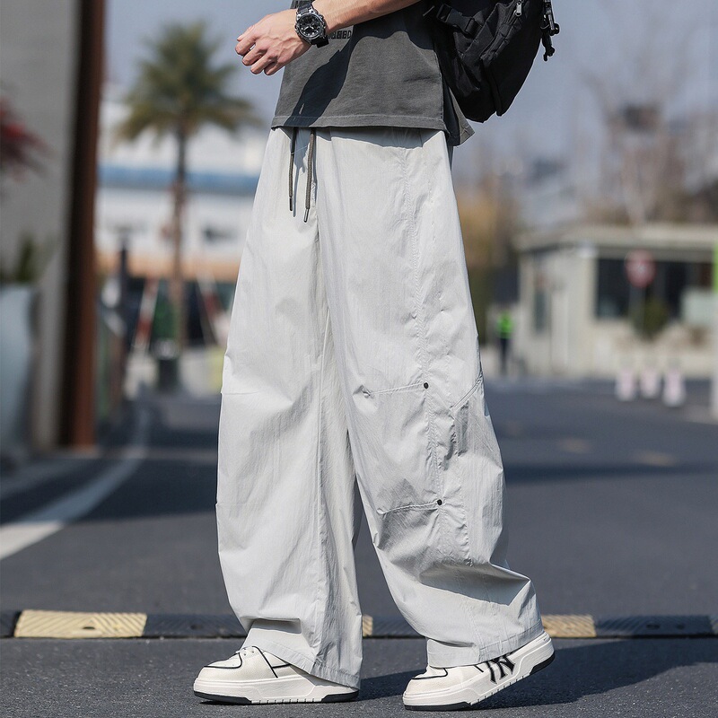 Men's Wide-Leg Casual Pants, Spring and Summer Ice Silk Trendy Thin Loose Versatile Straight-Leg Outdoor Work Pants